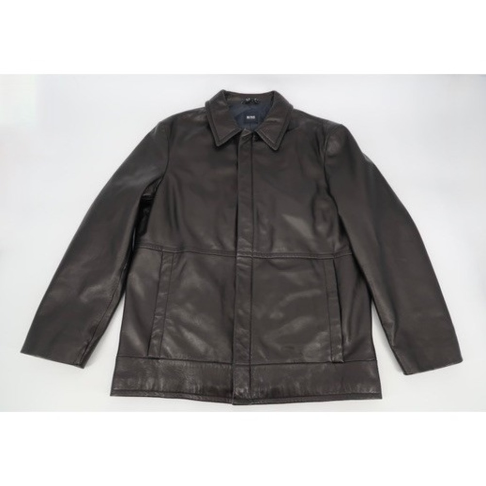 Vintage Hugo Boss Celton Jacket Mens 42R Brown Italian Lamb Nappa Leather Coat